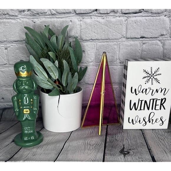 Winter Holiday Nutcracker Glass Plant Red & Green Christmas Décor 8 Piece Lot