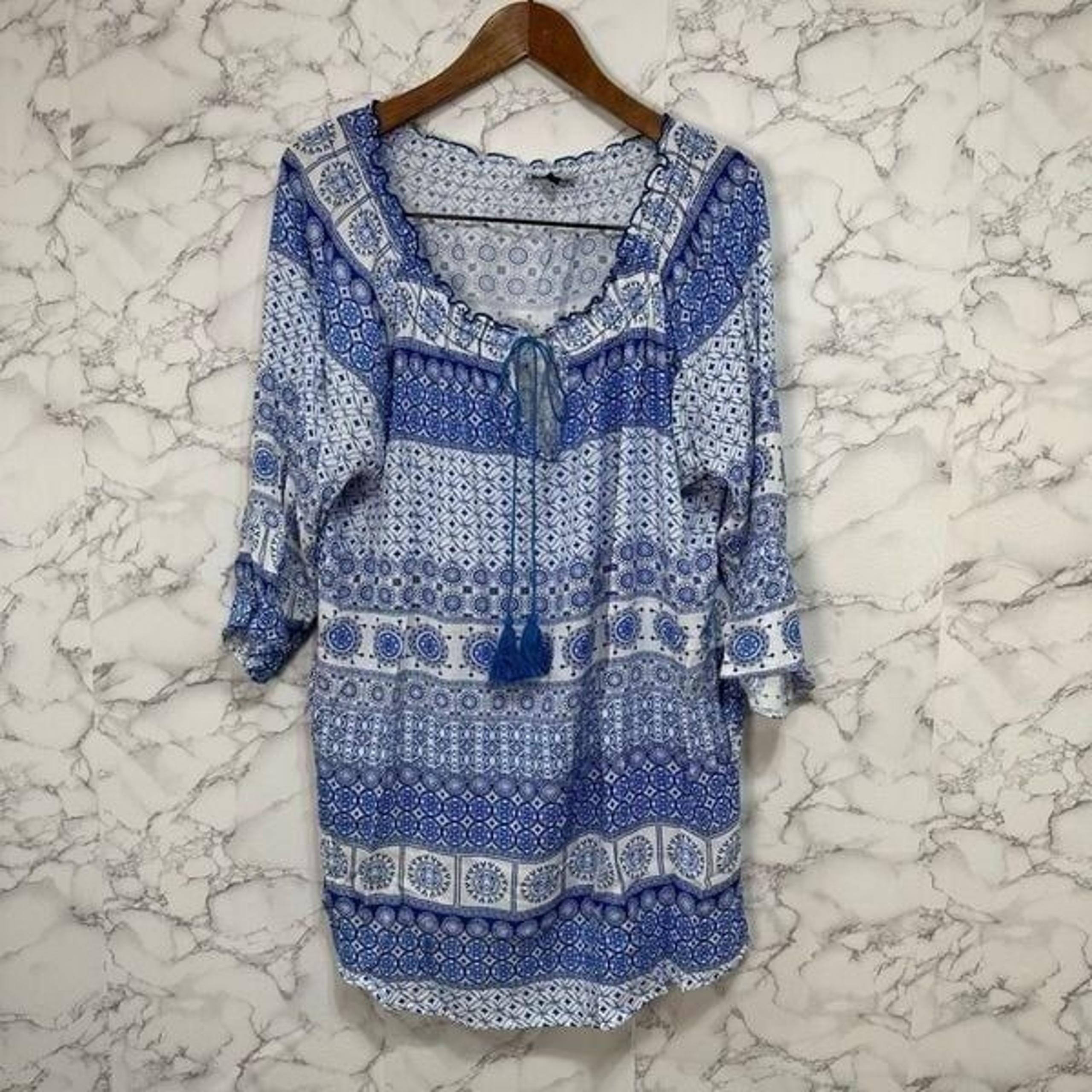 J Valdi Women’s Swim Cover Up Tunic Top Dress sz XL Bohemian Print #F295