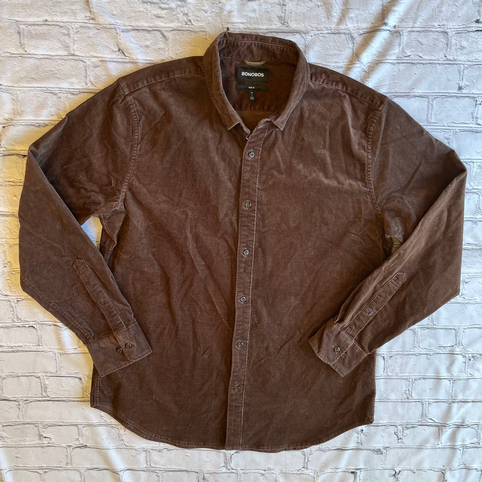 Bonobos Shirt Mens Large Brown Corduroy Slim Fit Button Down BRAND NEW Casual