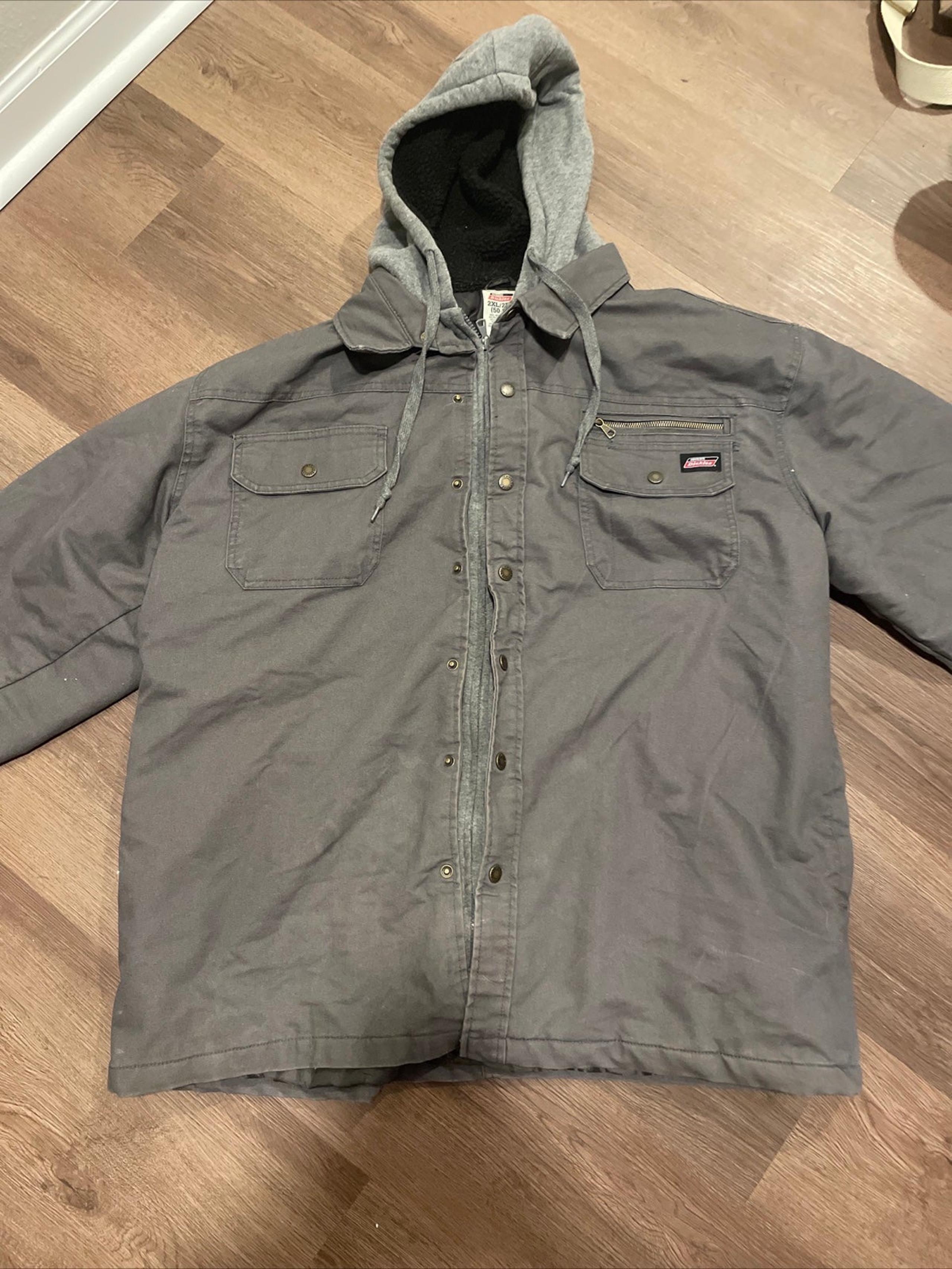 genuine dickies hooded jacket men’s 2xl grey full zip up long sleeves
