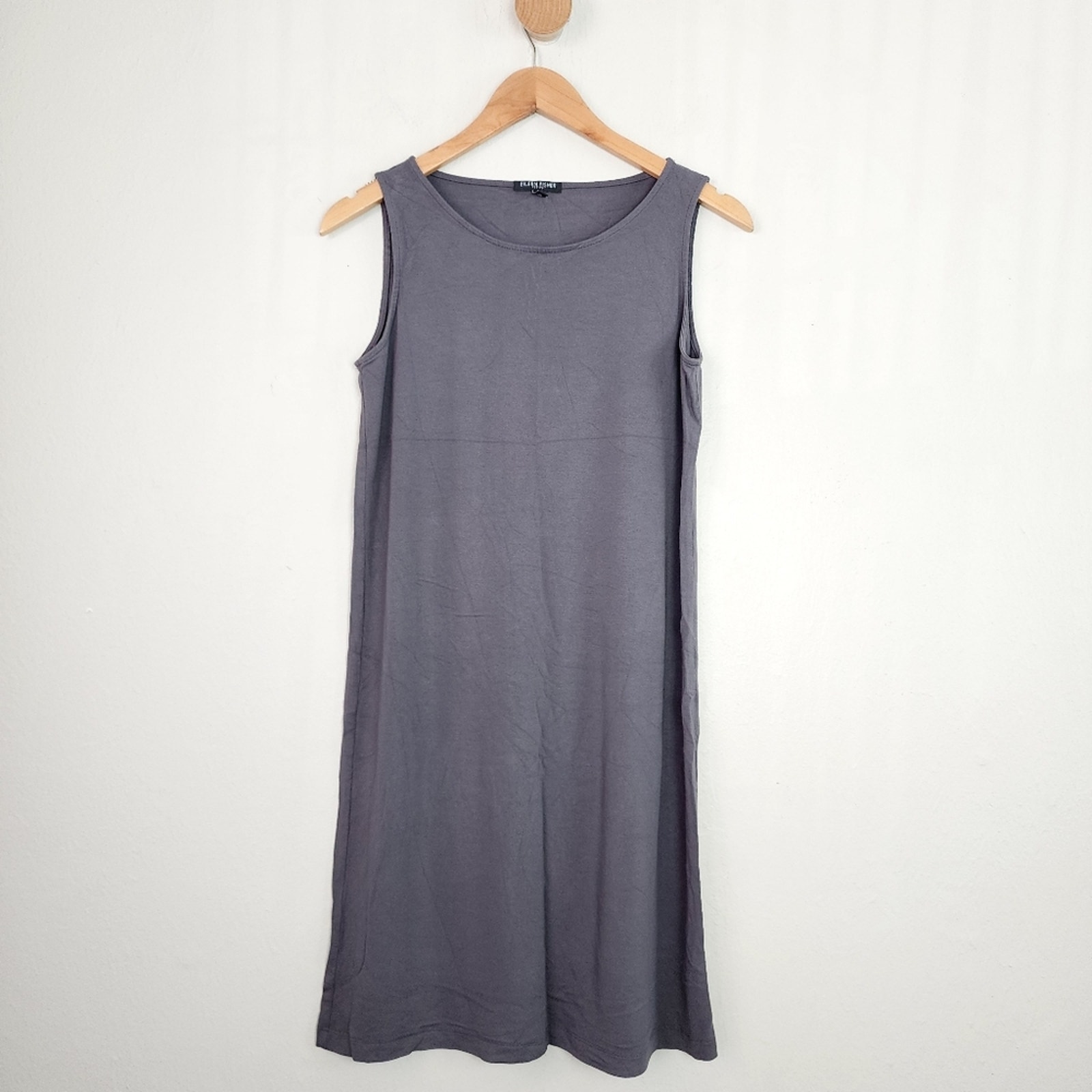 Eileen Fisher Gray Stretch Knit Sleeveless Tunic Dress