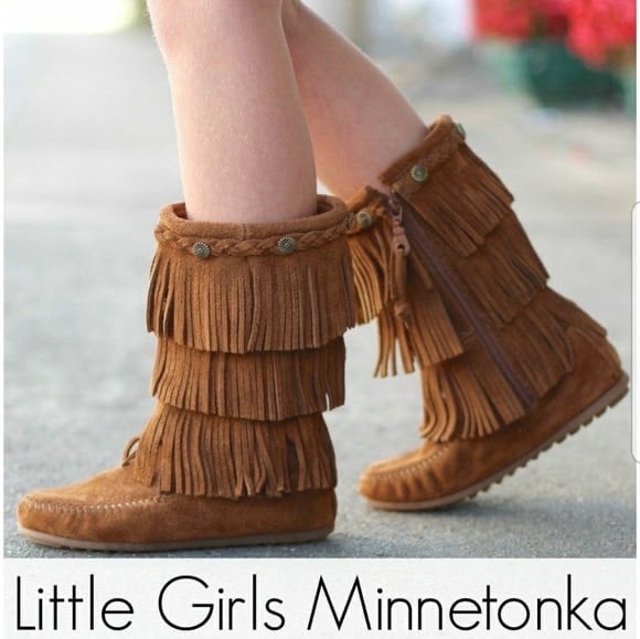 New Kids Size 8 Toddler Minnetonka Moccisans 3-layer suede fringe boots