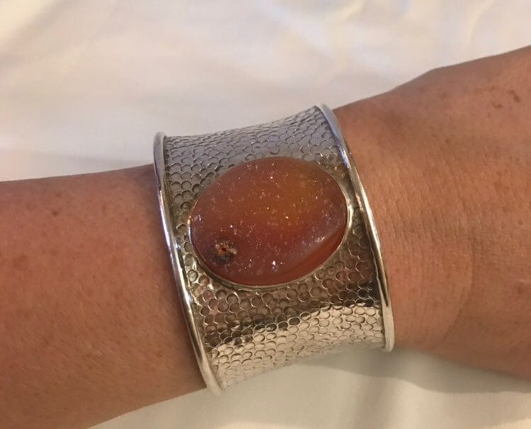 Silver wide druzy cuff bracelet