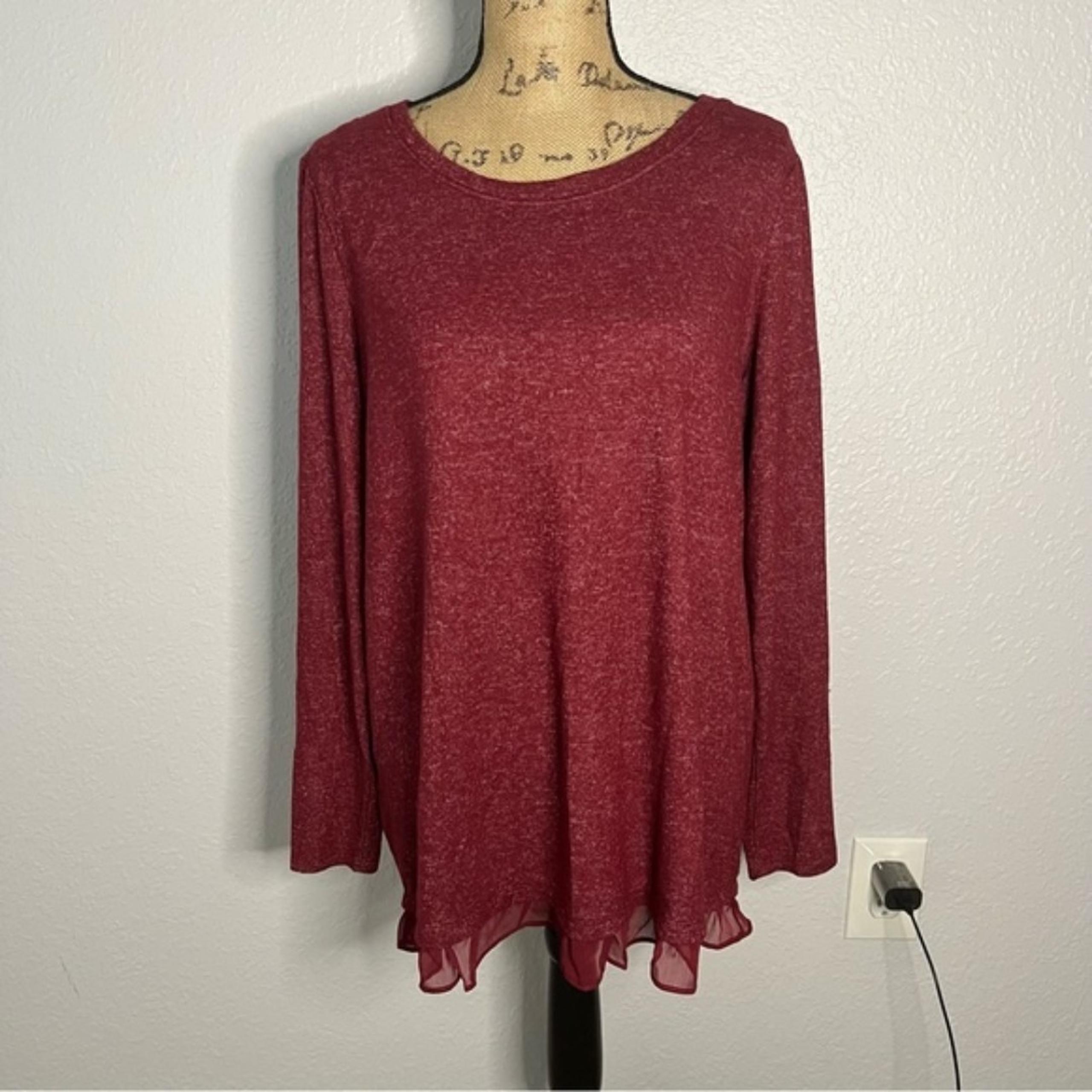 Lauren Conrad Red Size L Pullover Long Sleeve Sweater Scoop Neck Heather Ruffle