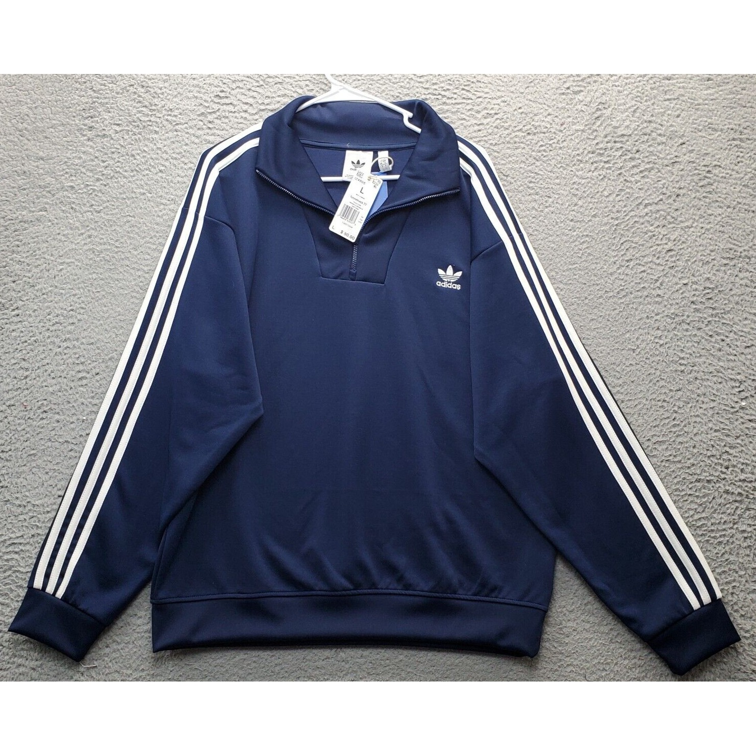 adidas Track Top Mens Large Navy Long Sleeve Funnel Neck Quarter Zip Activewear