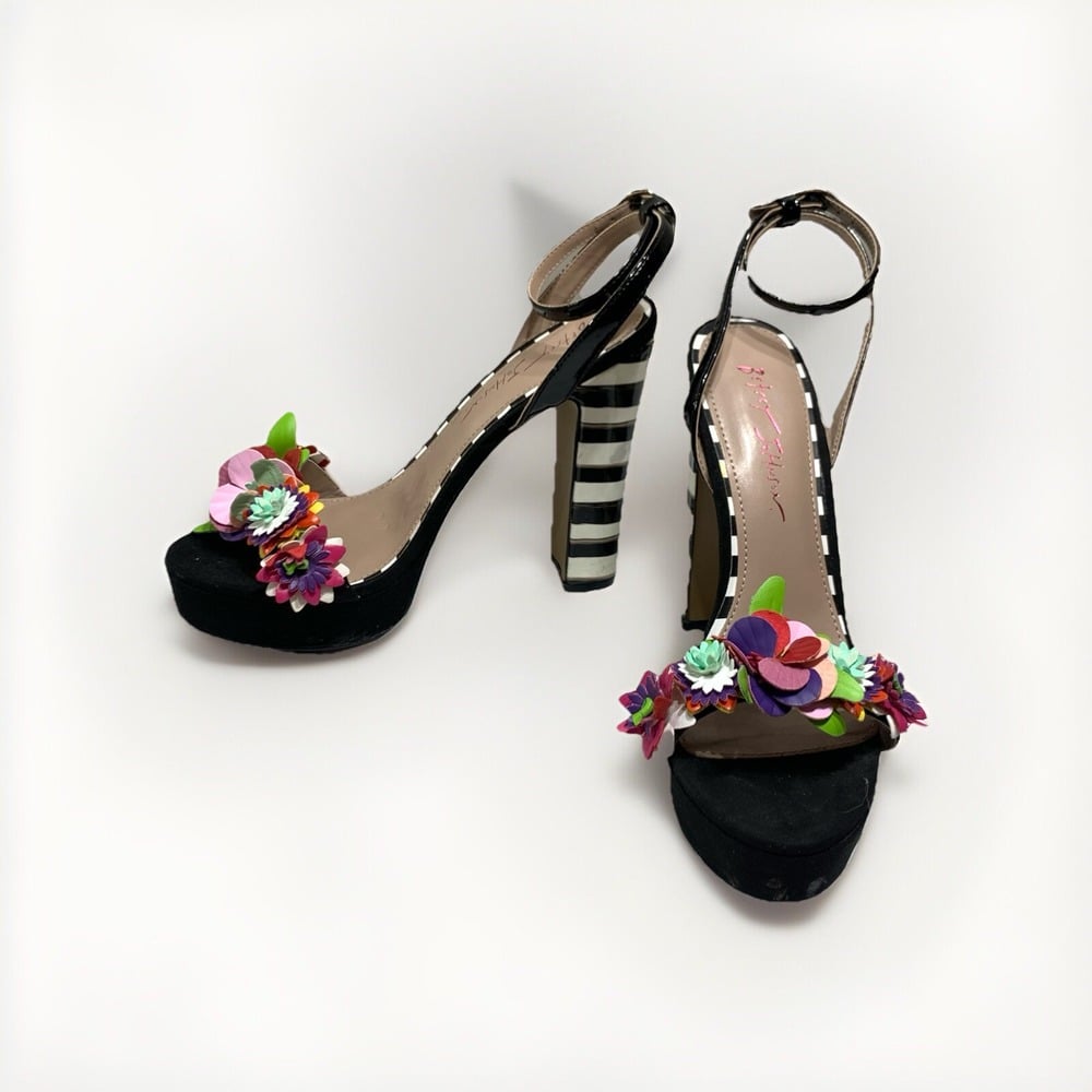 Betsey Johnson Carra High Heel Size 8.5M Women's Black Floral Stripe Designer