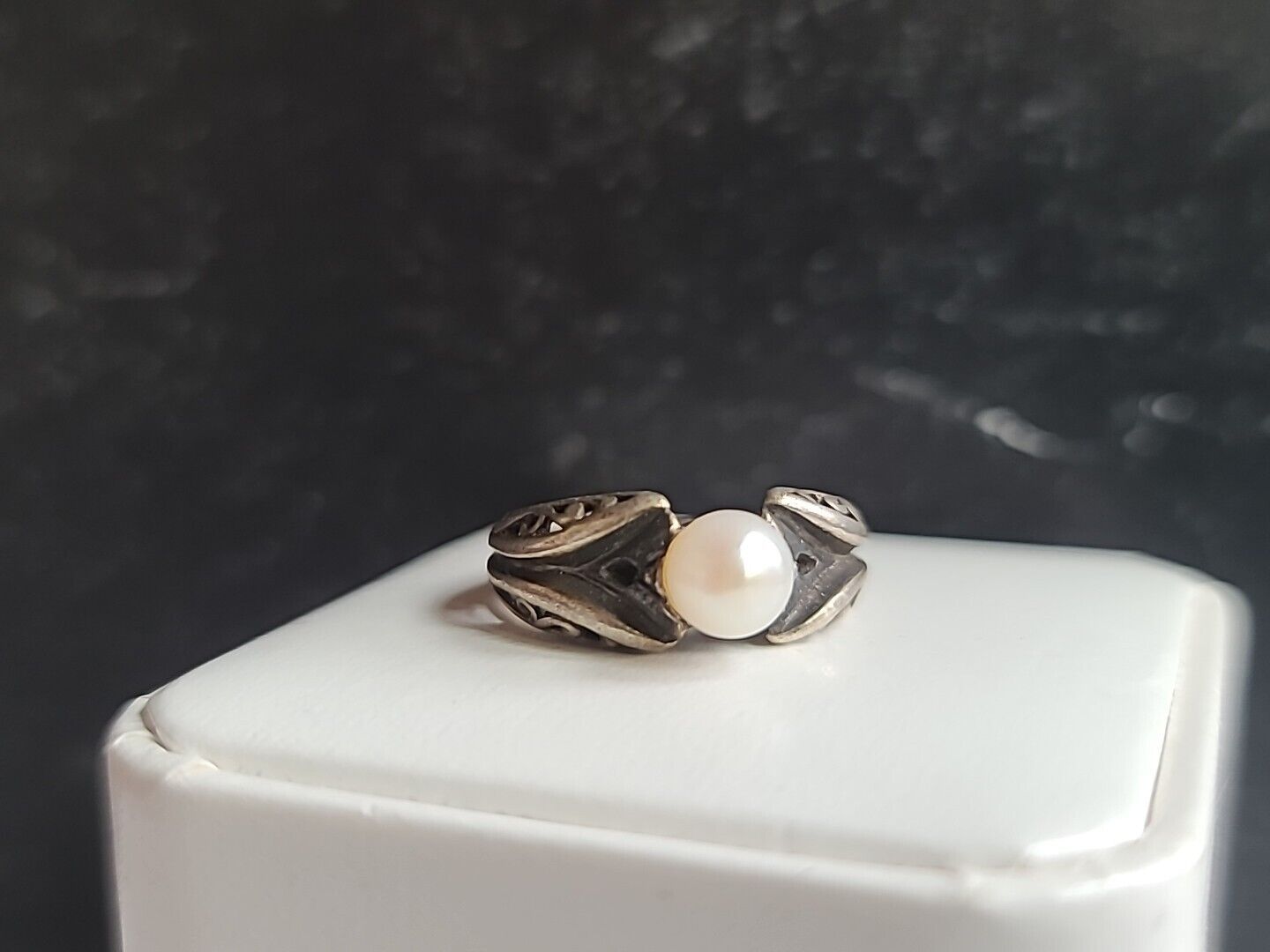 Vintage Pearl 925 Filigree Ring, SIZE US 5