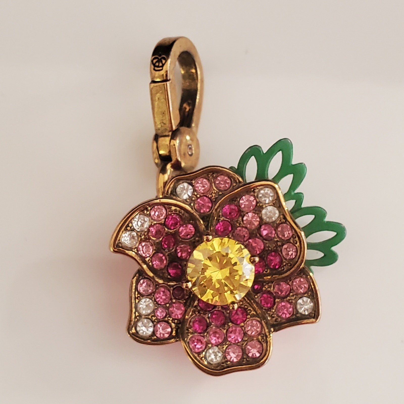 VTG Juicy Couture 2012 Pink Flower Charm with Pave Rhinestones Gold Plated Crown