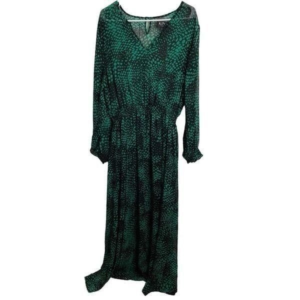 KIN by Kristine Womens Maxi Dress 1 (12-14) Chiffon Black Green Abstract Circles