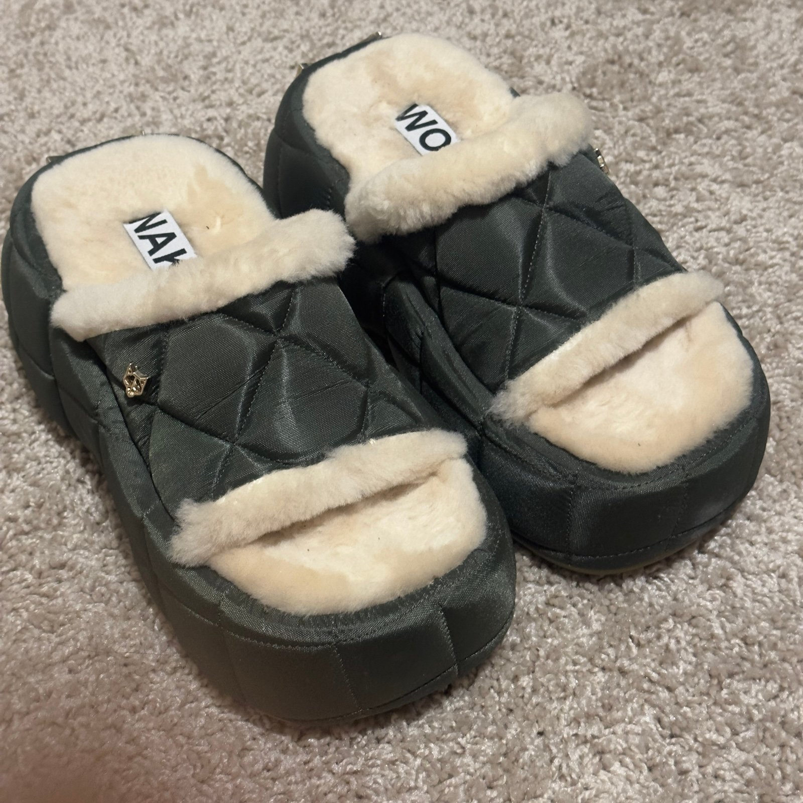REPOP!! Naked Wolfe “Destiny Khaki Shearling” platform slides