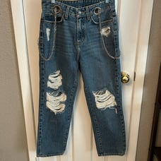 Carmar Denim Women’s (25) High Waist Distressed Chain Straight Leg Jeans