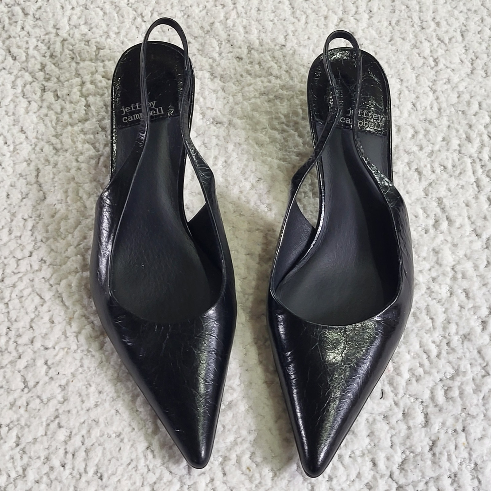 Jeffery Campbell YOU-WISH Leather Slingback black heels Womens size 6