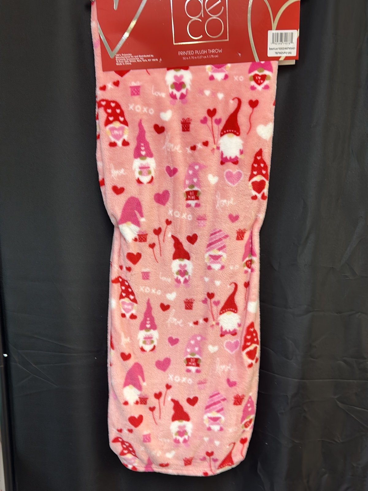 PINK Valentines Gnome Plush Throw Blanket