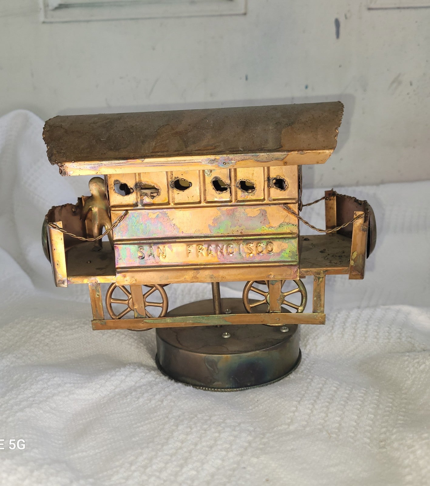 Vintage Copper San Francisco Music Box Train, Wind Up, Turns & Plays Song