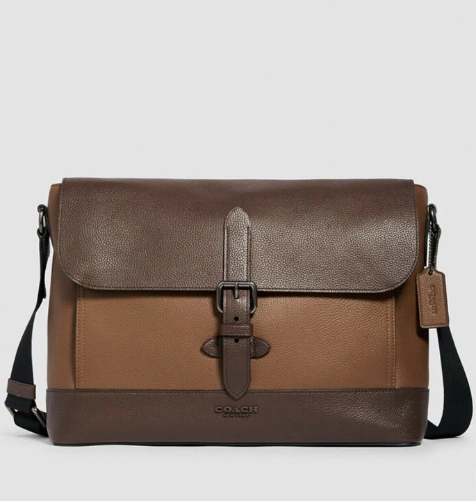 NWT COACH 89894 Hudson Messenger crossbody bag Gunmetal/Tobacco Mahagany