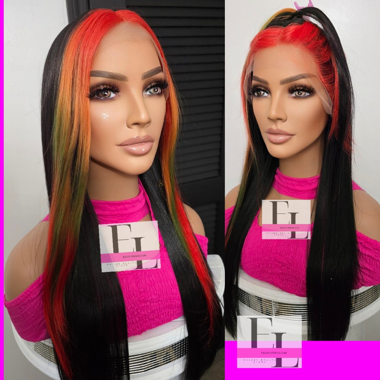 human hair colorful skunk stripped HD Lace front wig