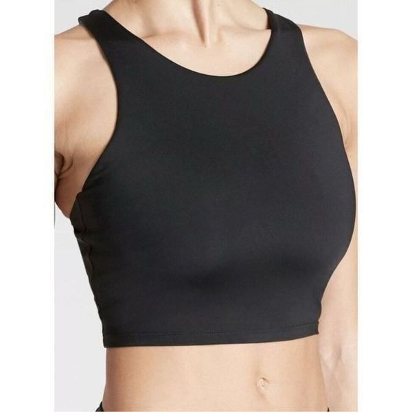 Athleta 530870 Conscious Crop Bikini Top Black Padded Racerback Gym Workout XXS