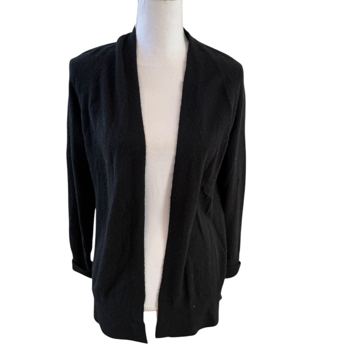 White and Warren Cashmere Open Front Cardigan Sweater Black XS