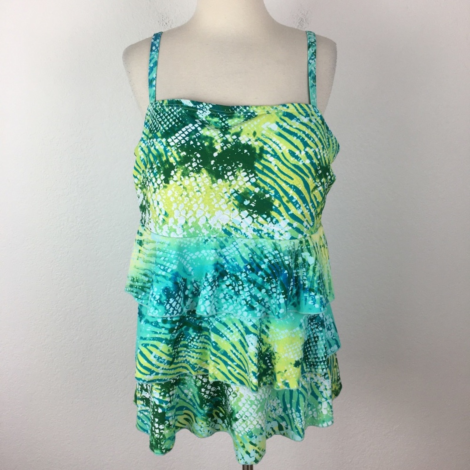 Cacique Green Abstract Print Swim Top size 22 nwt