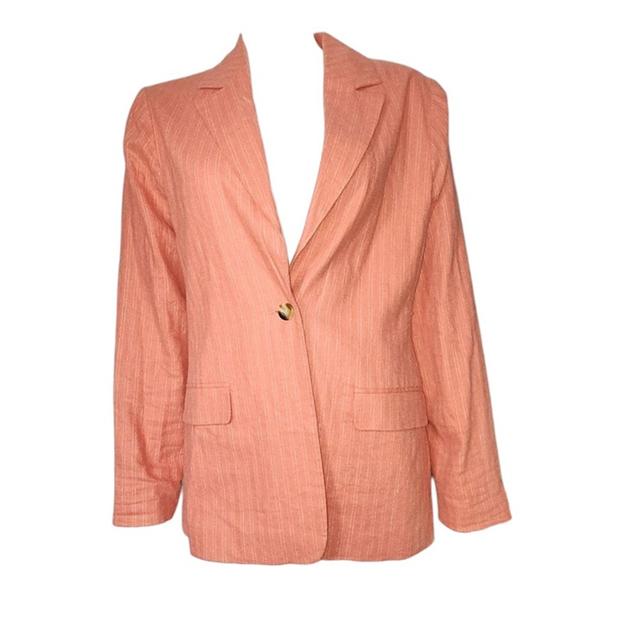 Now & Gen Sonoma Blazer Womens Size M Medium Orange Pinstriped Linen Blend
