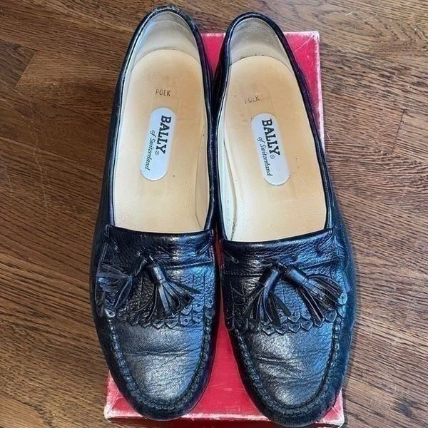Bally of Switzerland Polk black deerskin tassel slip on loafers