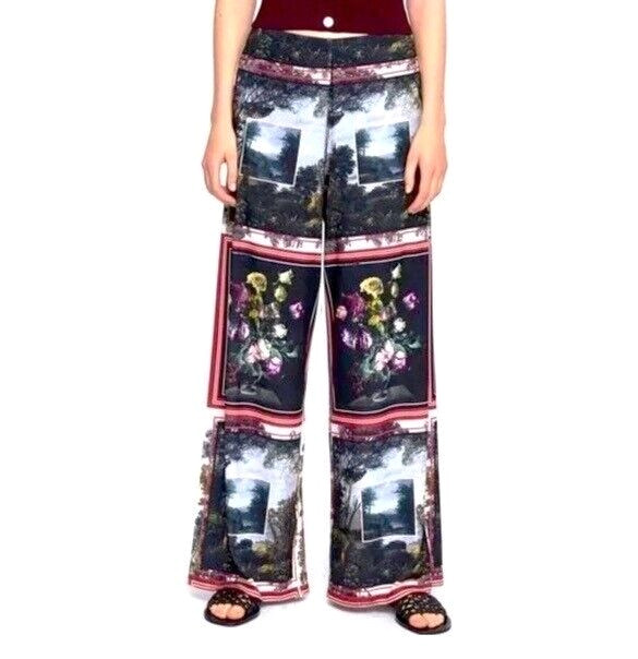 Zara Outdoor Scene & Roses Wide Leg Stretch Crop Pants Size M