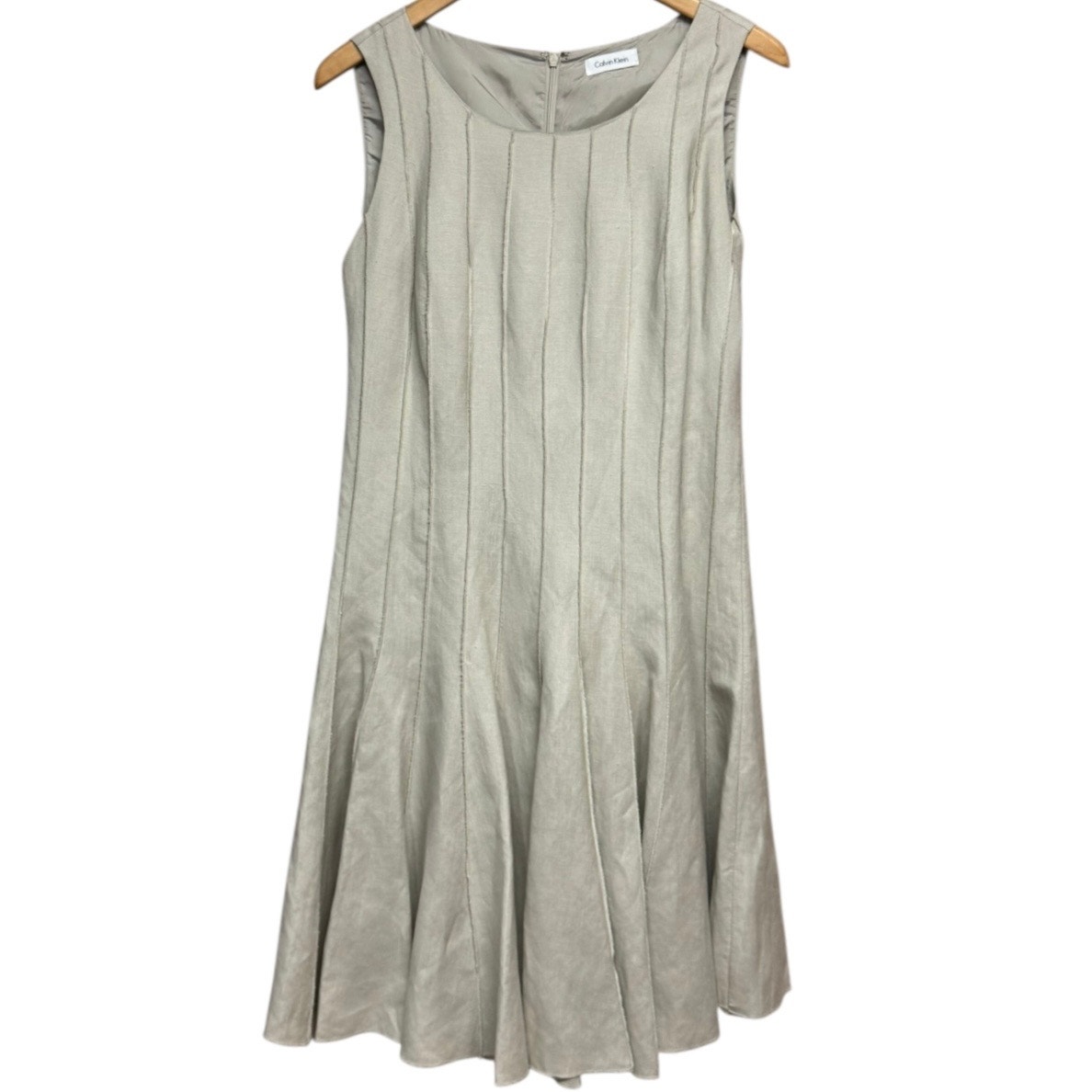Calvin Klein Fit Flare Dress Linen Blend Sleeveless Taupe Tan Size 10