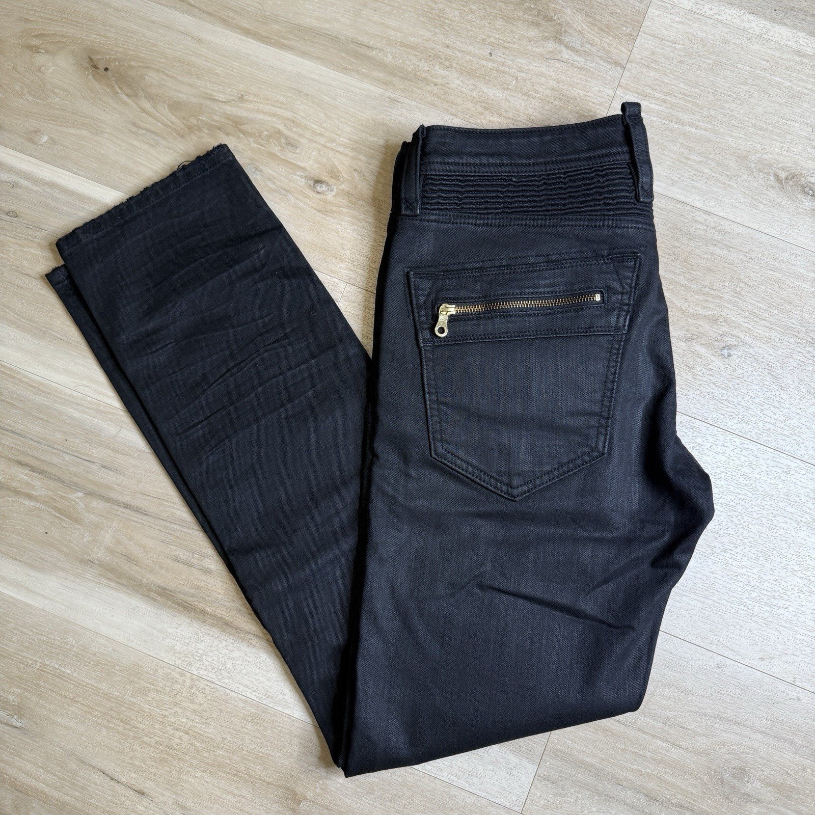 Rock Revival Jeans Mens 32x32 Black Vaclar Moto Stretch Distressed Zip Pockets