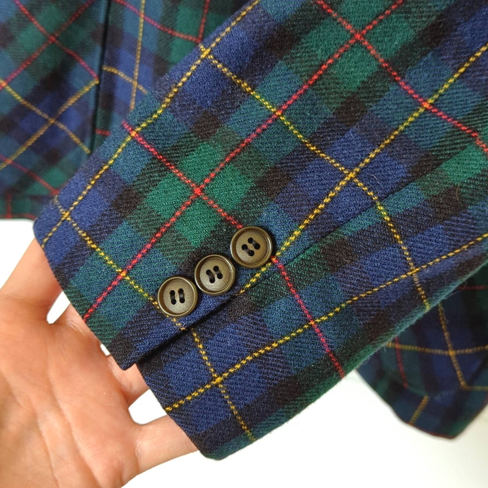 Pendleton 80's Vintage 100% Wool Classic Plaid Boxy Blazer Jacket Green top Blue 18