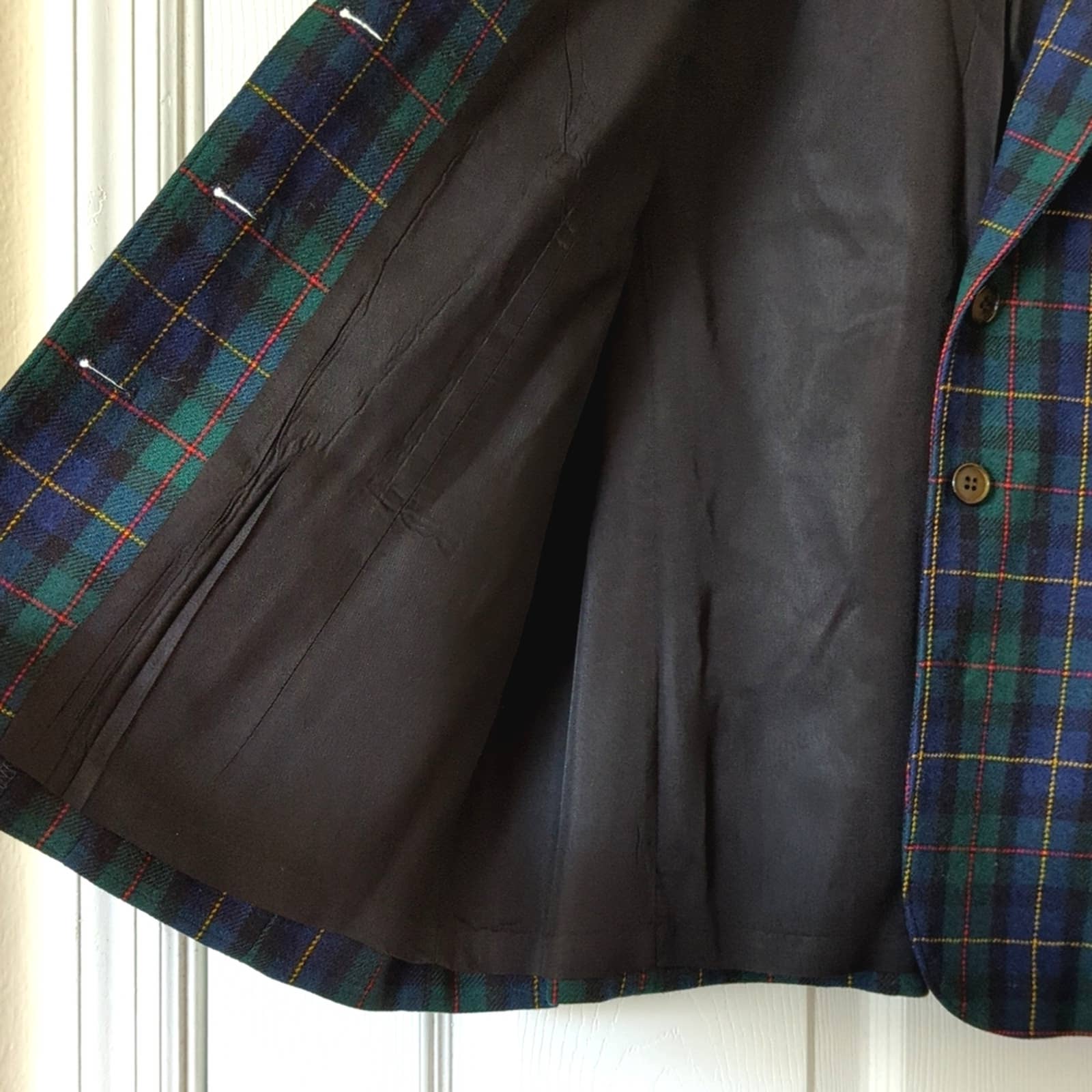 Pendleton 80's Vintage 100% Wool Classic Plaid Boxy Blazer Jacket Green top Blue 18