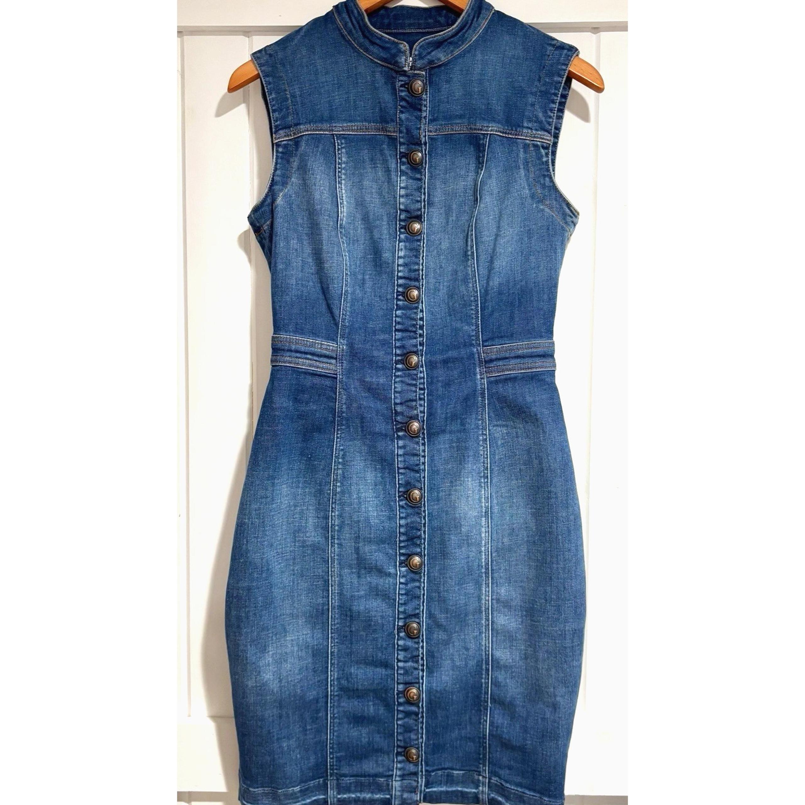 Guess Women’s Bodycon Marissa Blue Denim Dress Size Medium Fitted Silhouette