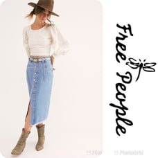 NWT FREE PEOPLE Sidney Midi Jean Skirt S