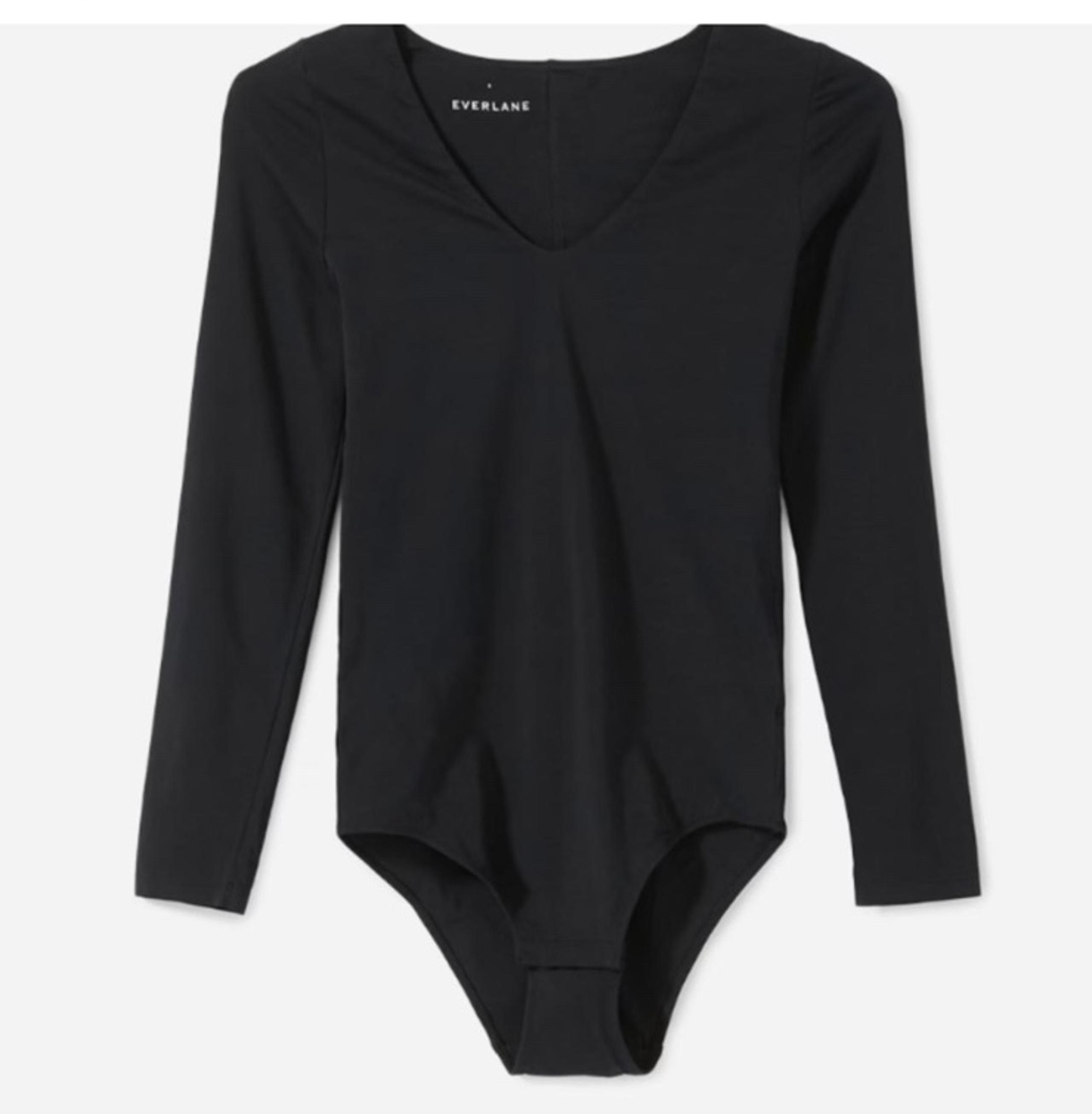Everlane Black Long Sleeve Supima V-Neck Bodysuit Bikini Cut Women’s Large