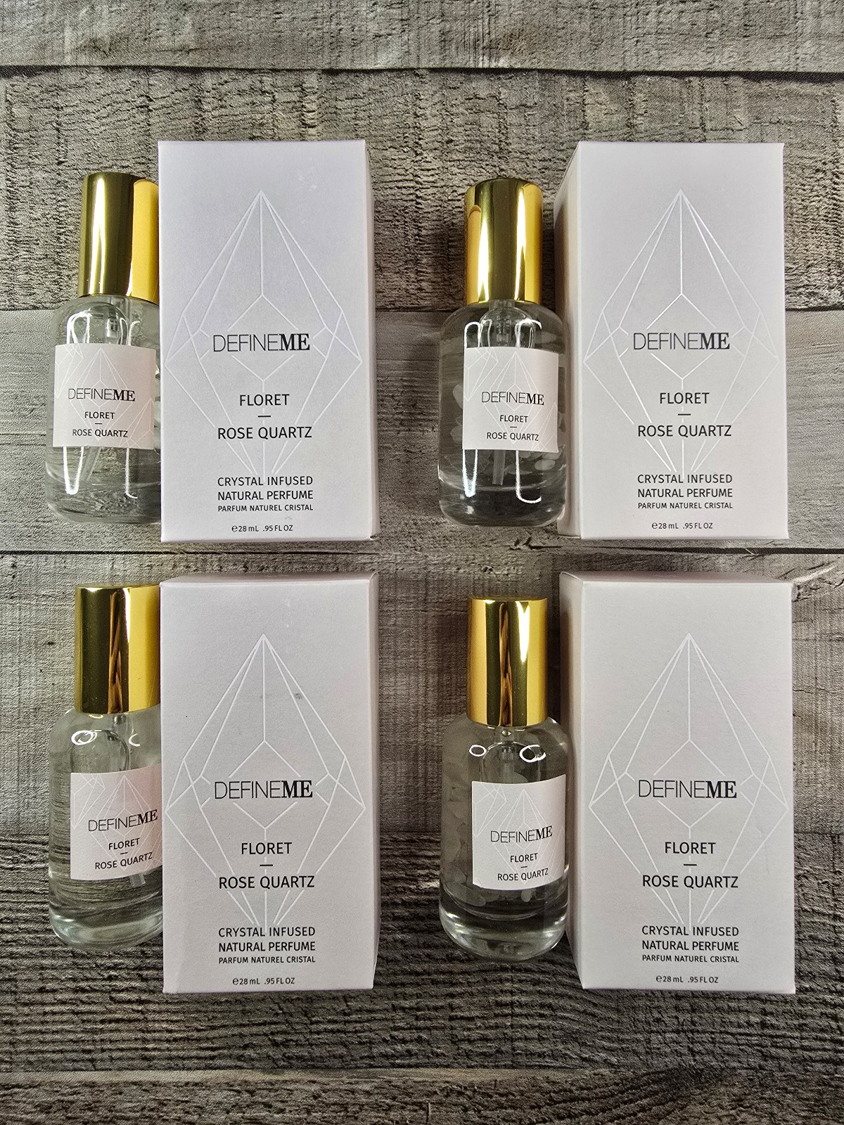 4 Defineme Fragrance Floret Rose Quartz Crystal Infused 28ml NIB Retail 48