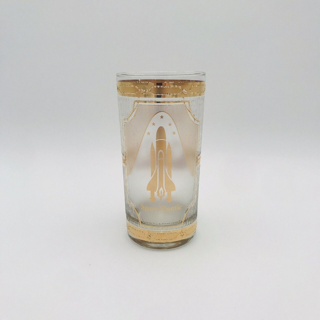 Culver Space Shuttle Gold Glass Tumbler American Museum of Natural History Vtg