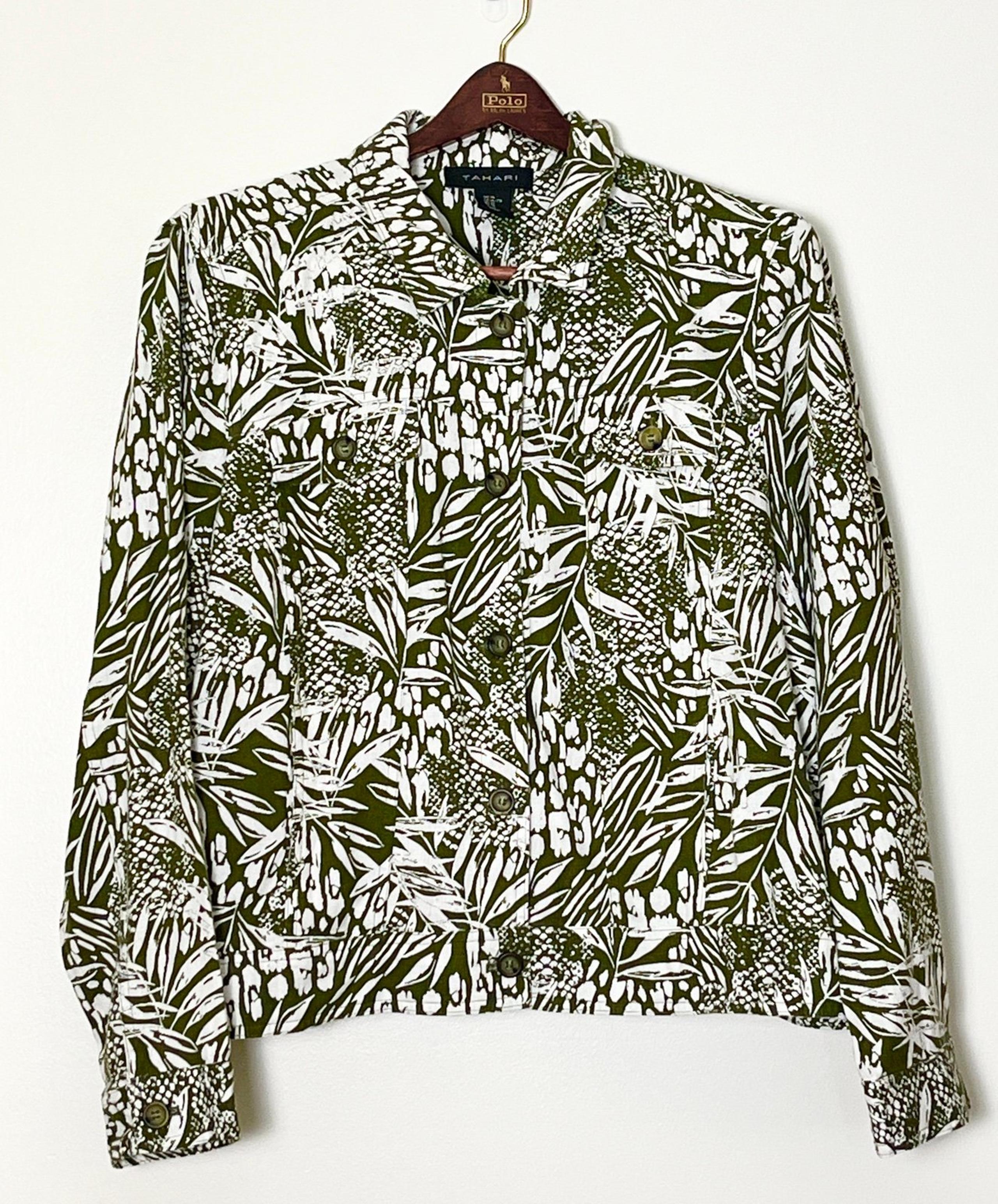 Tahari Linen Shirt Jacket Women’s XL Mixed Animal Print Floral Artcore