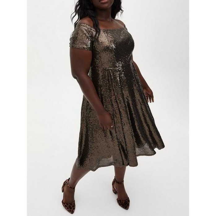 Torrid Sequin Off-The-Shoulder Swing Midi Dress Gunmetal Size 12 NWT