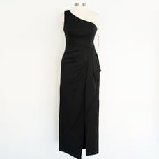 Xscape. Tana Long Scuba One Shoulder Ruffle Floor Length Dress.