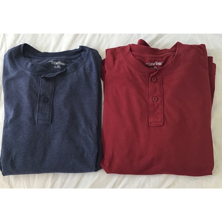 Eddie Bauer Shirt Henley Men's Blue, Red Legend Wash Long Sleeve Sz XXL Lot of 2