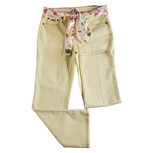 Vintage Z Cavaricci High Waist Jeans 6 Scarf Belt Cropped Straight Leg Yellow