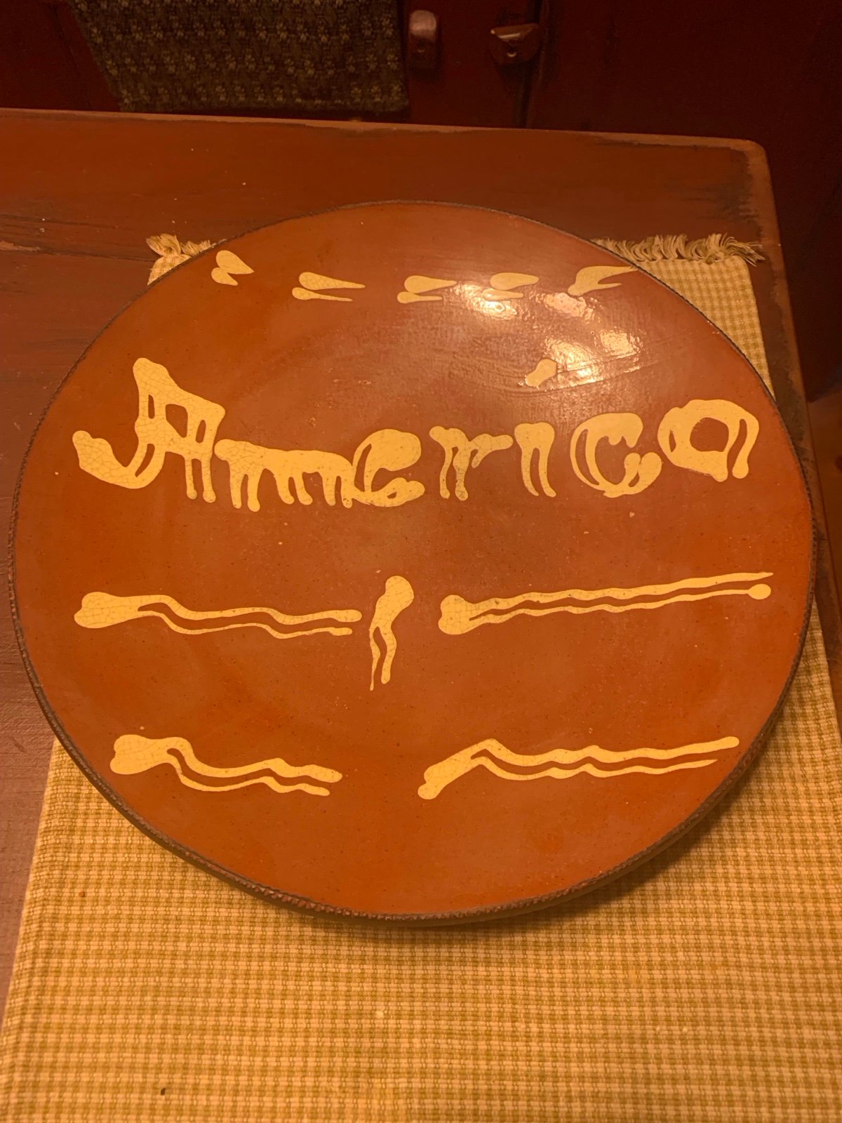 Beautiful handmade America redware plate