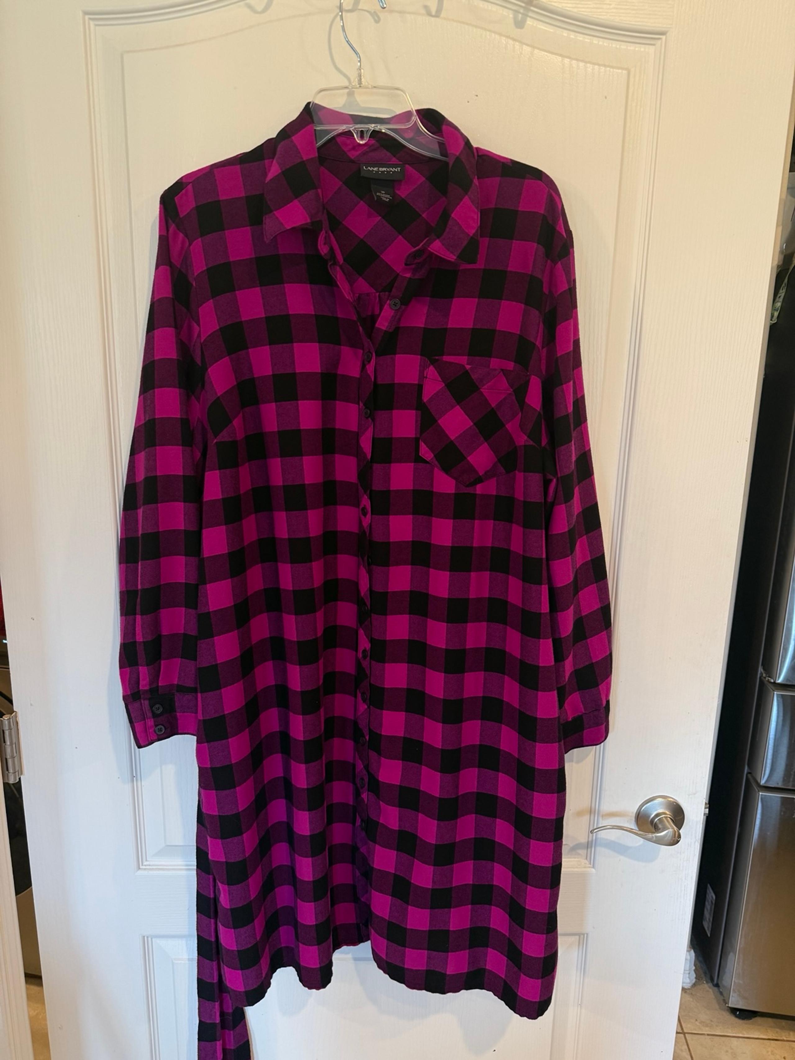 Lane Bryant pink & black buffalo check long sleeve belted shirt dress plus sz 20