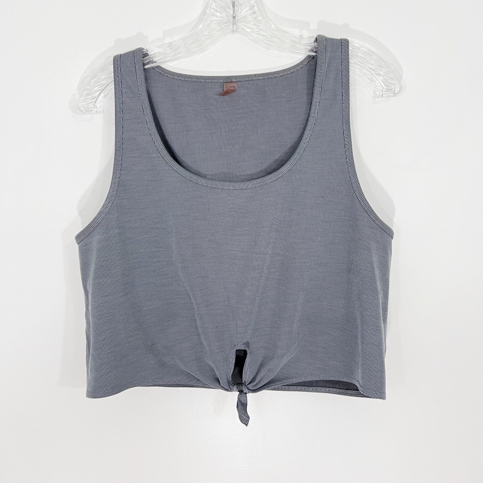 Beyond Yoga Heather Rib Favorite Lounge Cropped Tank Tie Front in Gray Size XL