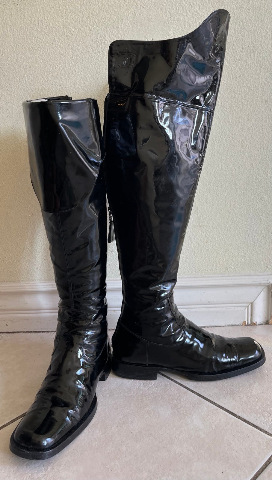 Chanel Black Leather, Patent Leather boot