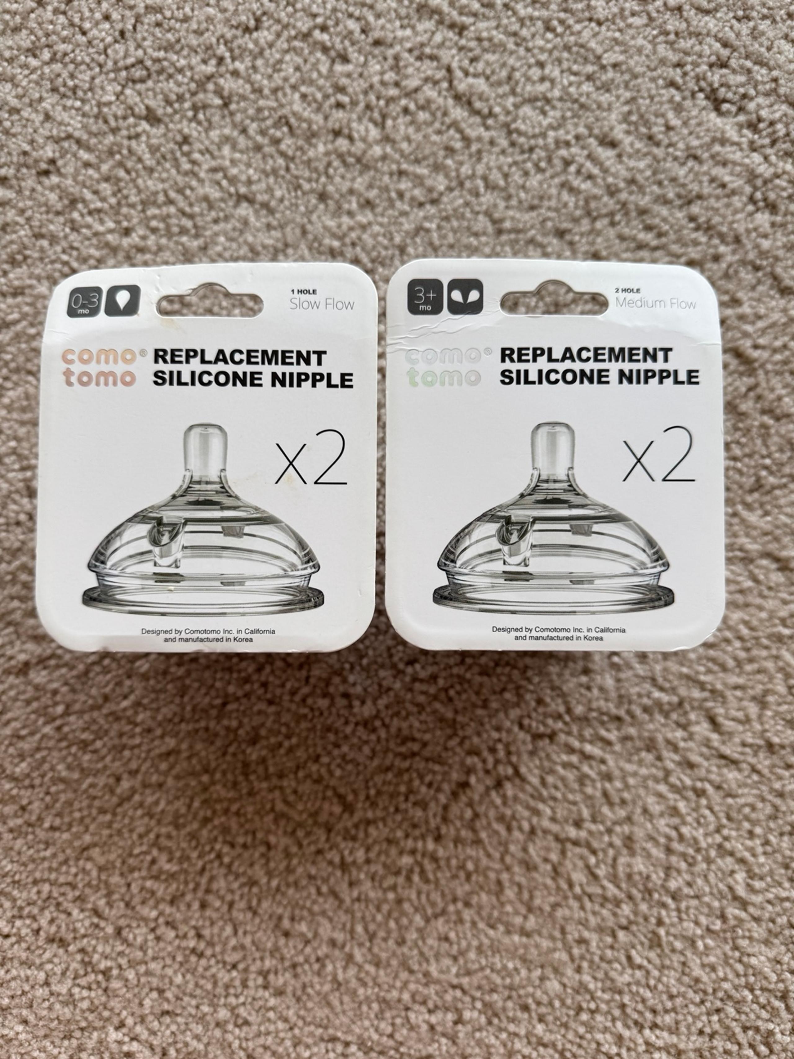 Lot of 2 Comotomo Silicone Replacement Baby Bottle Nipples - 2pk