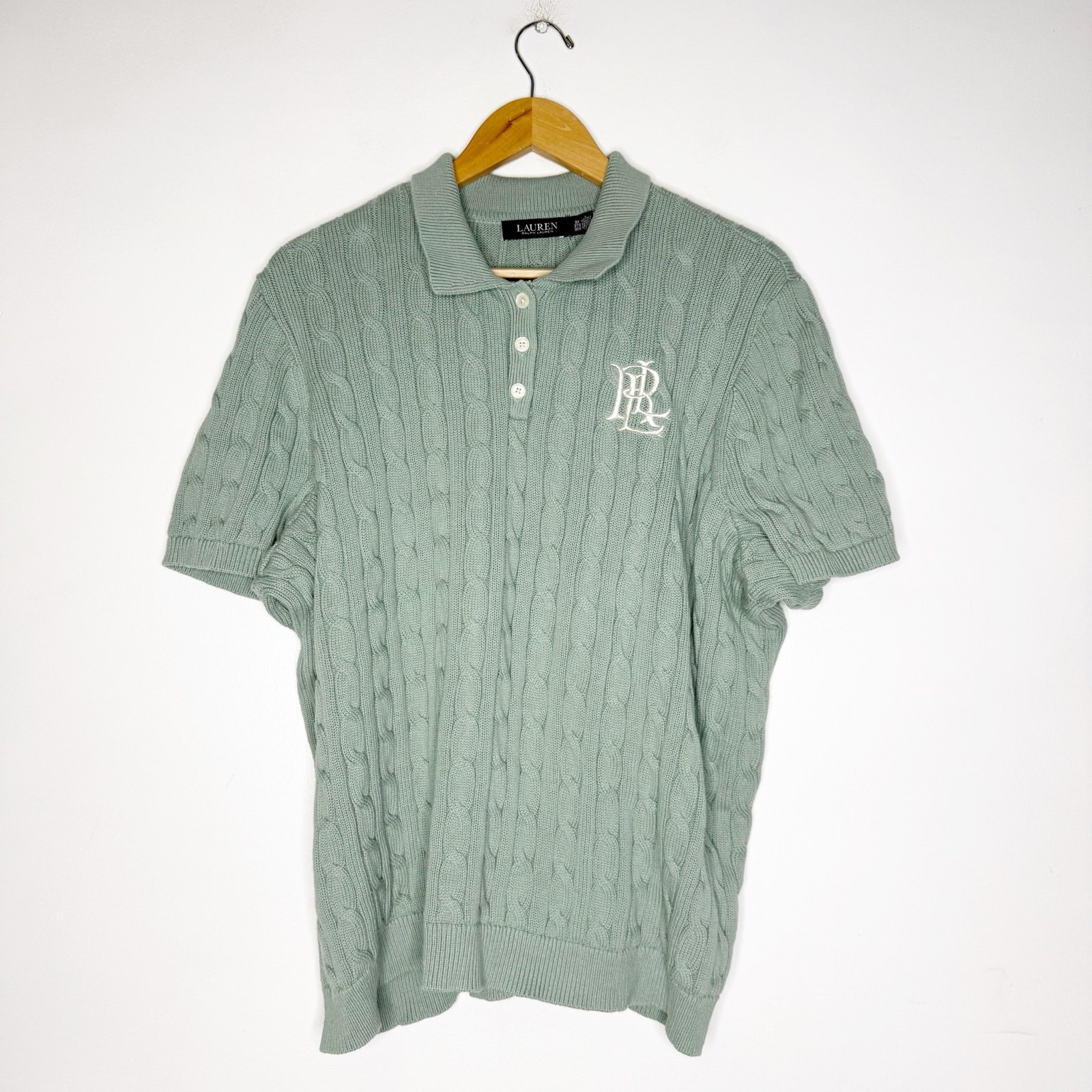 Ralph Lauren Women’s Green Cable Polo Short Sleeve Sweater Size 3X