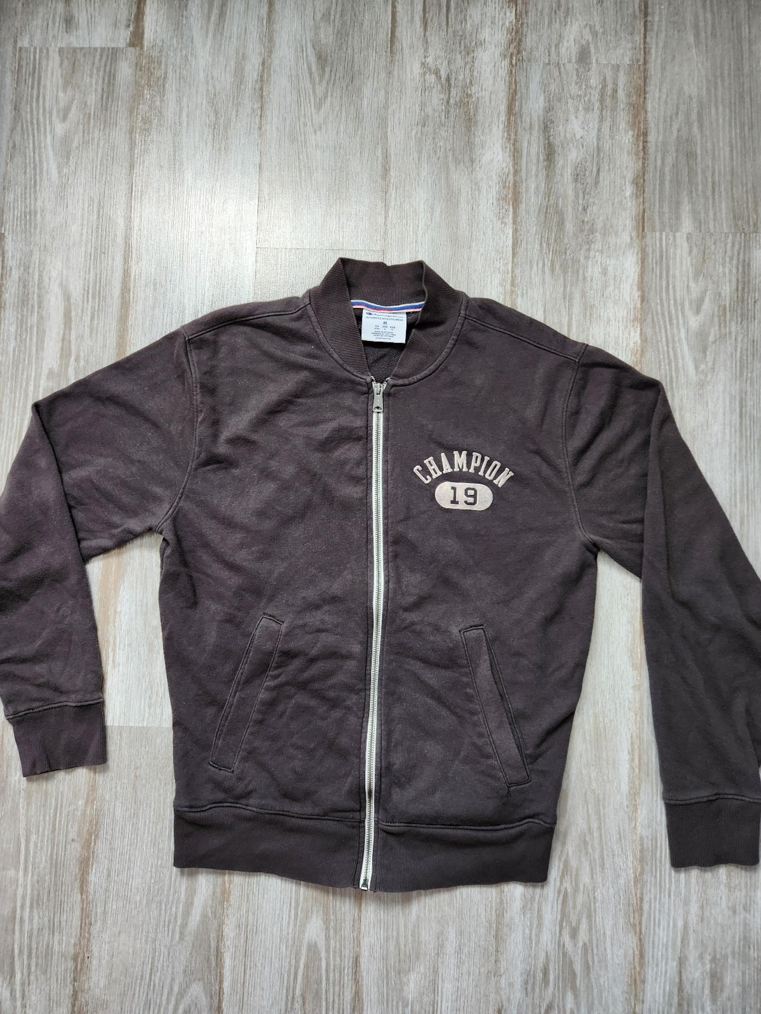 Champion Men's Heritage French Terry Warm-Up Jacket Arch Logo Dark Gray Sz M
