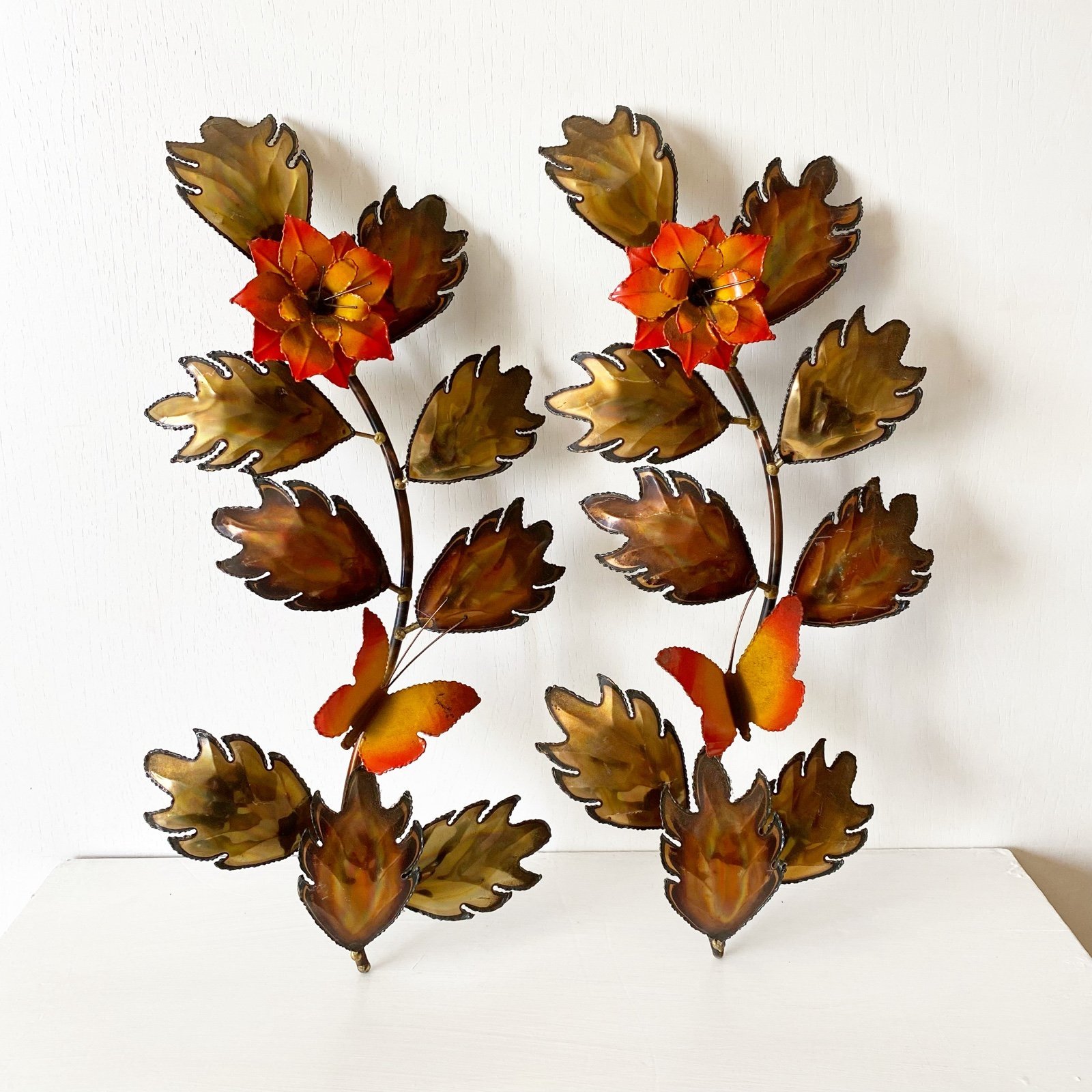 MCM Copper Tin Metal Butterfly & Flower Wall Hangings