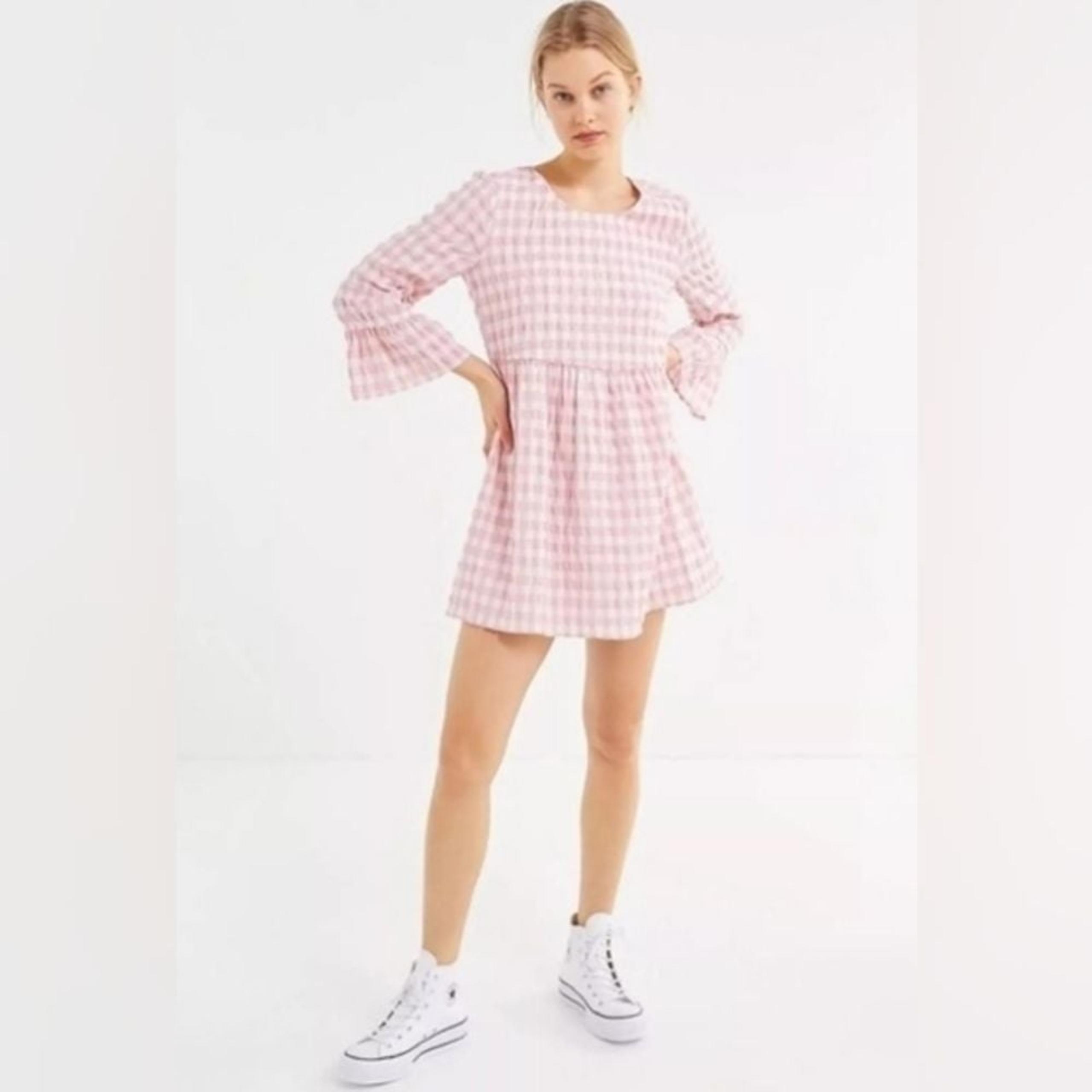 Urban Outfitters by Anthropologie pink gingham baby doll dress xs