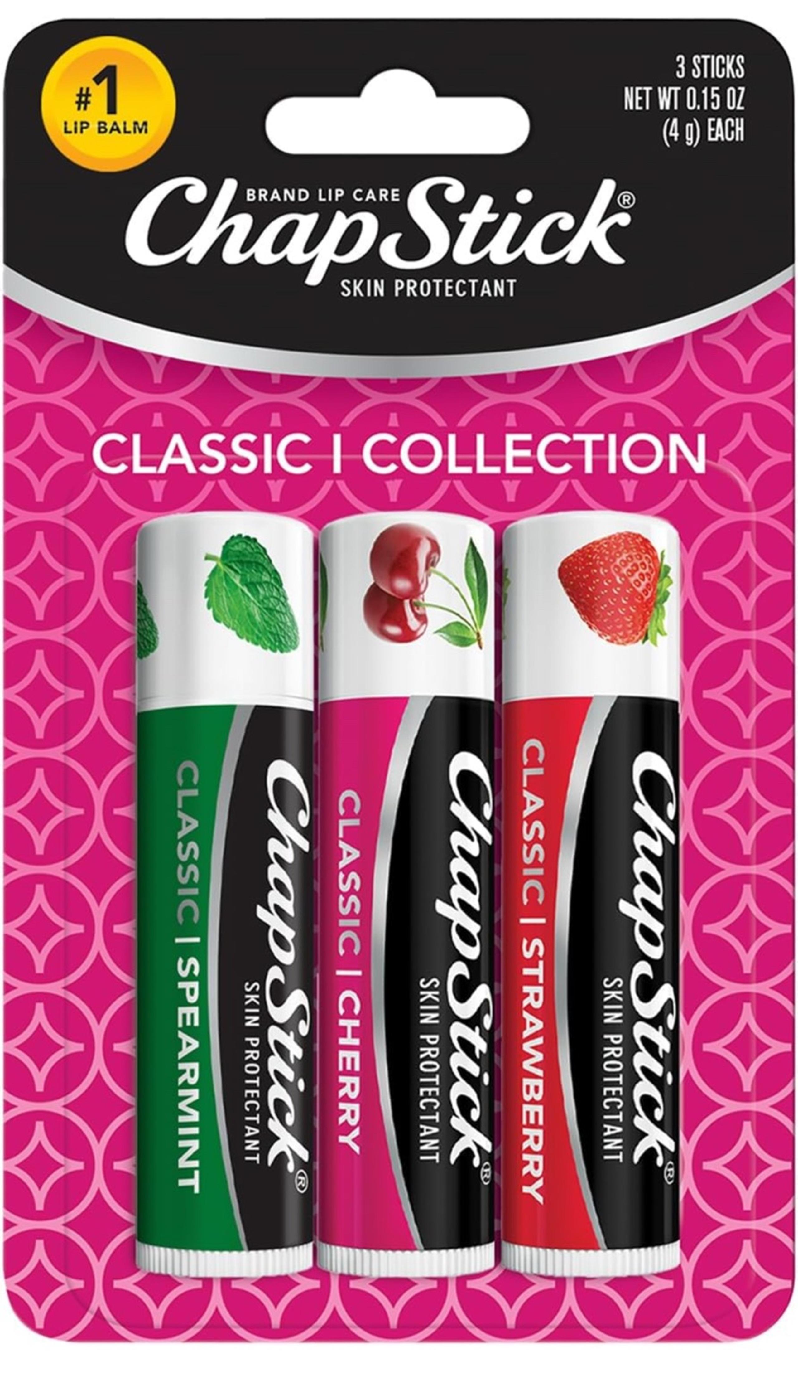 ChapStick Lip Balm 0.15 Ounce (Pack of 3), Cherry, Strawberry, Spearmint